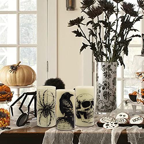 Spooky LED Skull & Spider Web Candles Set