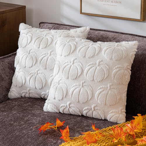 Cream White Pumpkin Throw Pillow Covers - Set of 2
