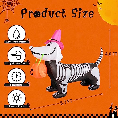 5Ft Skeleton Puppy Halloween Inflatable Decoration