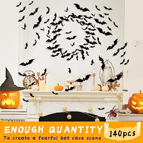 140PCS 3D Black Bat Wall Decor for Halloween