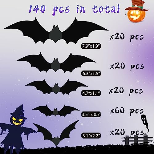 140PCS 3D Black Bat Wall Decor for Halloween