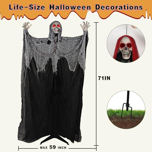 71'' Life-Size Light-Up Halloween Skeleton Decoration