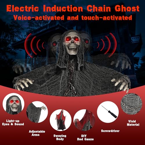 71'' Life-Size Light-Up Halloween Skeleton Decoration