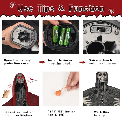 71'' Life-Size Light-Up Halloween Skeleton Decoration