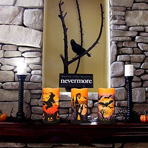 Set of 3 LED Flameless Halloween Pillar Candles