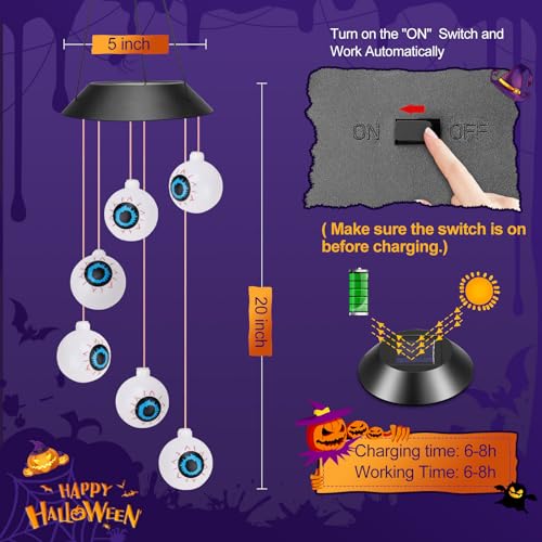 Halloween Solar Eyeball Wind Chimes for Outdoor Decor