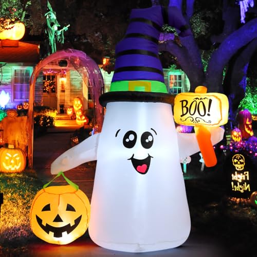 5 FT Halloween Inflatables Ghost with Pumpkin Decor