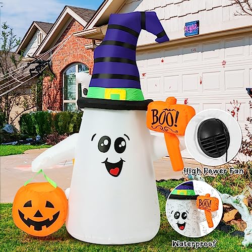 5 FT Halloween Inflatables Ghost with Pumpkin Decor