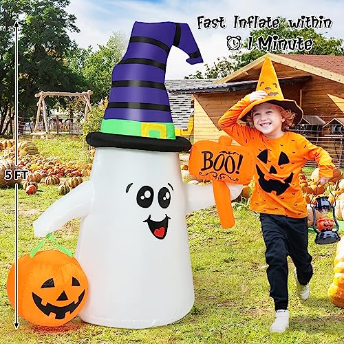 5 FT Halloween Inflatables Ghost with Pumpkin Decor