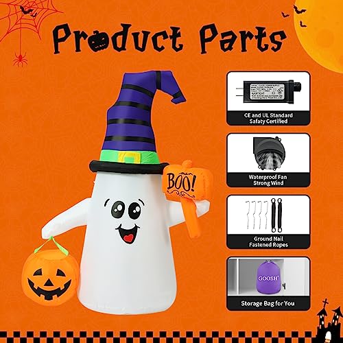 5 FT Halloween Inflatables Ghost with Pumpkin Decor