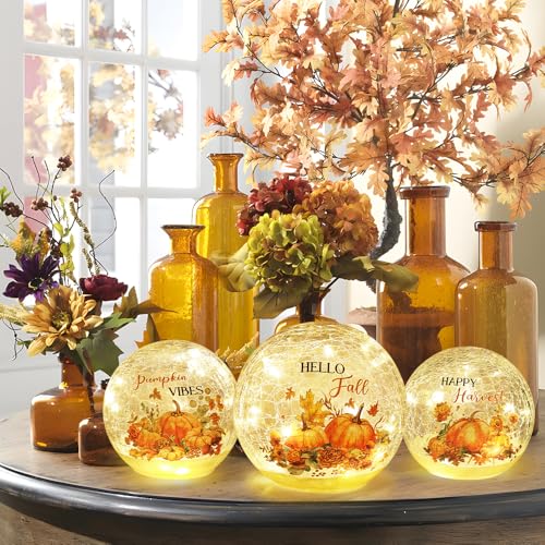 Autumn LED Crackle Glass Ball Decor Set