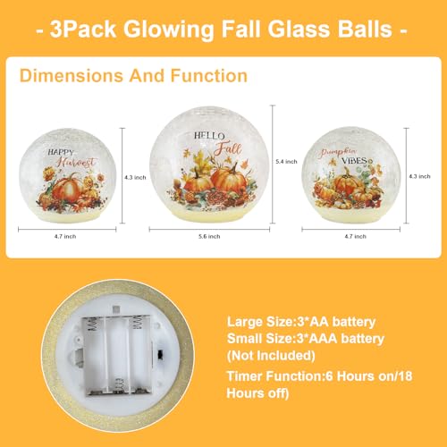 Autumn LED Crackle Glass Ball Decor Set
