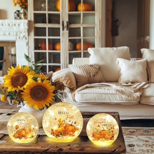 Autumn LED Crackle Glass Ball Decor Set
