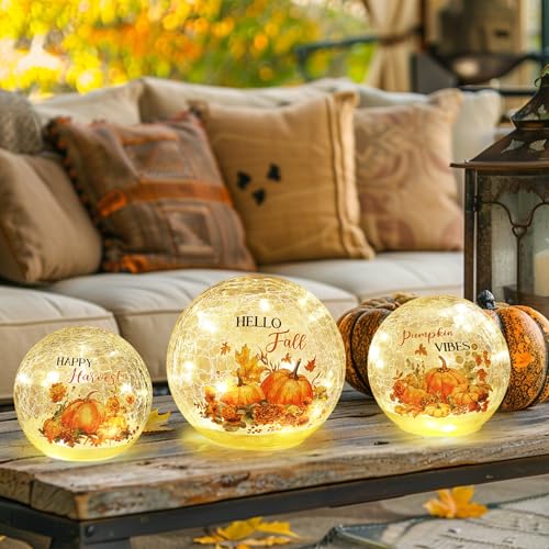 Autumn LED Crackle Glass Ball Decor Set
