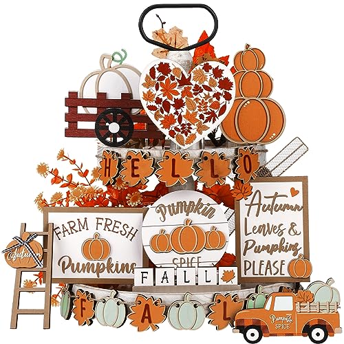 23-Piece Rustic Fall Tiered Tray Decor Set