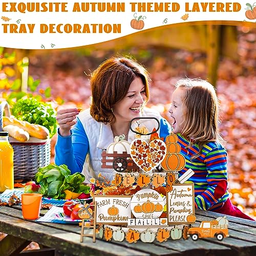 23-Piece Rustic Fall Tiered Tray Decor Set
