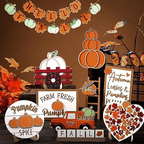 23-Piece Rustic Fall Tiered Tray Decor Set
