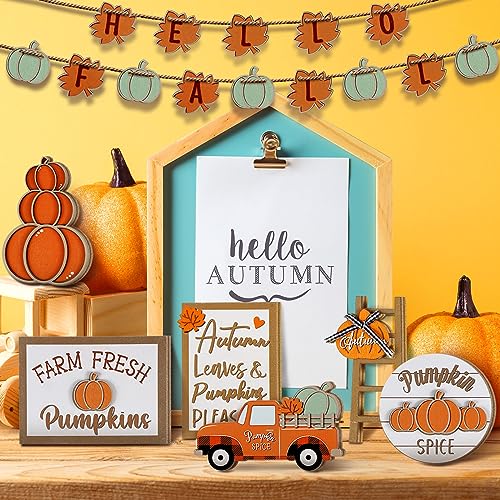 23-Piece Rustic Fall Tiered Tray Decor Set