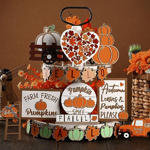 23-Piece Rustic Fall Tiered Tray Decor Set