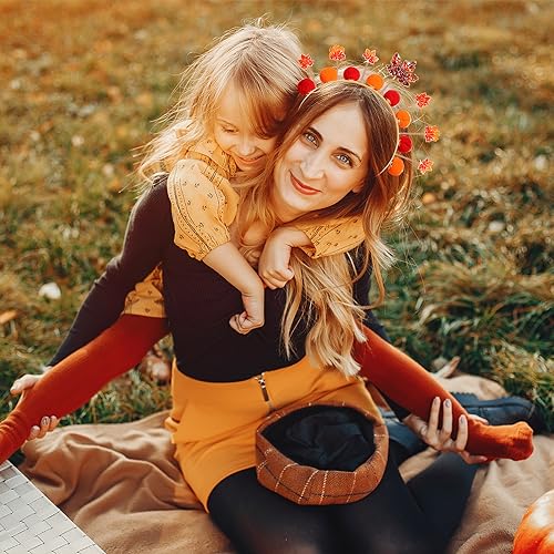 Autumn Pom Pom Headband with Maple Leaves