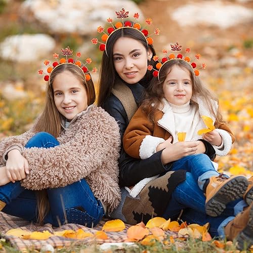 Autumn Pom Pom Headband with Maple Leaves
