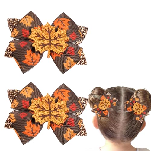 Glitter Maple Leaf Hair Bow Clips - 2 Pcs