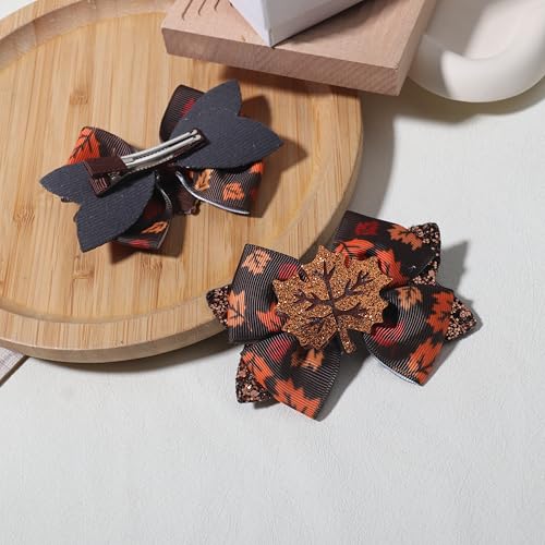 Thanksgiving Glitter Maple Leaf Hair Bow Clips