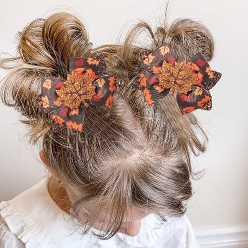 Thanksgiving Glitter Maple Leaf Hair Bow Clips