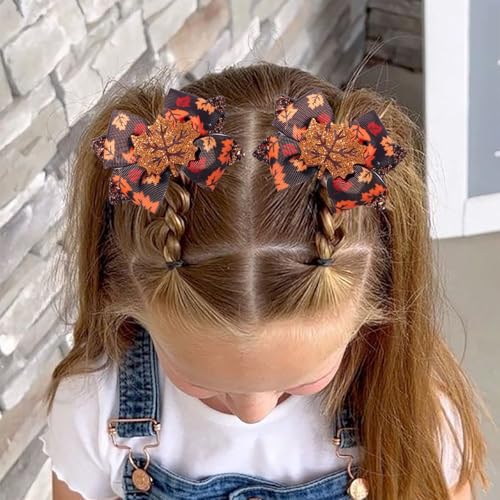 Thanksgiving Glitter Maple Leaf Hair Bow Clips
