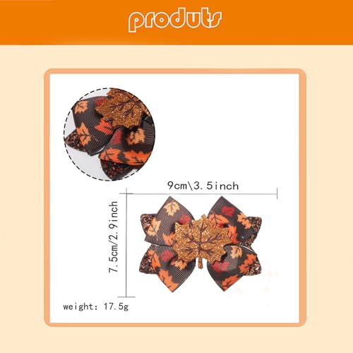 Thanksgiving Glitter Maple Leaf Hair Bow Clips