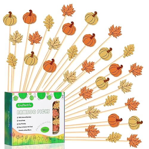 Autumn Cocktail Picks with Pumpkins and Leaves