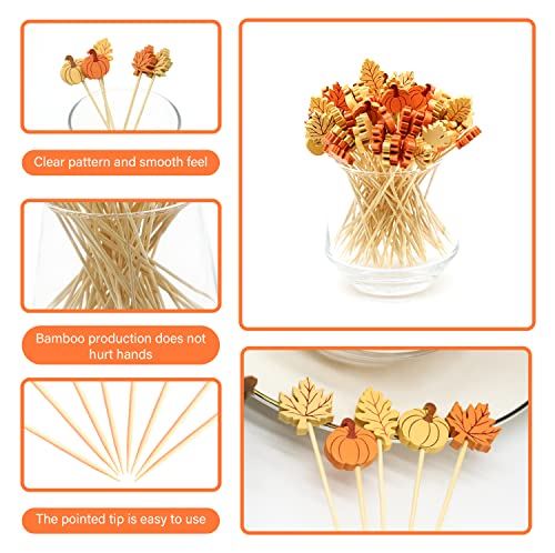 Autumn Cocktail Picks with Pumpkins and Leaves