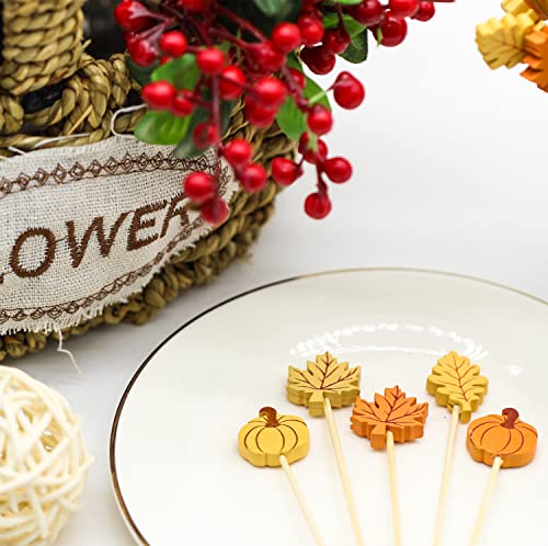 Autumn Cocktail Picks with Pumpkins and Leaves
