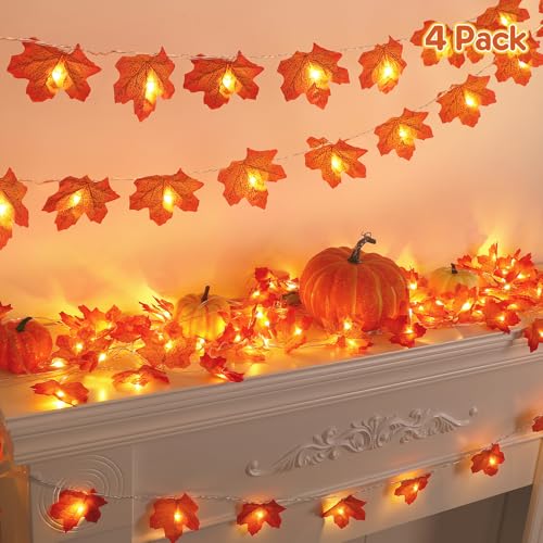 4PCS Fall Decor with Lights for Thanksgiving