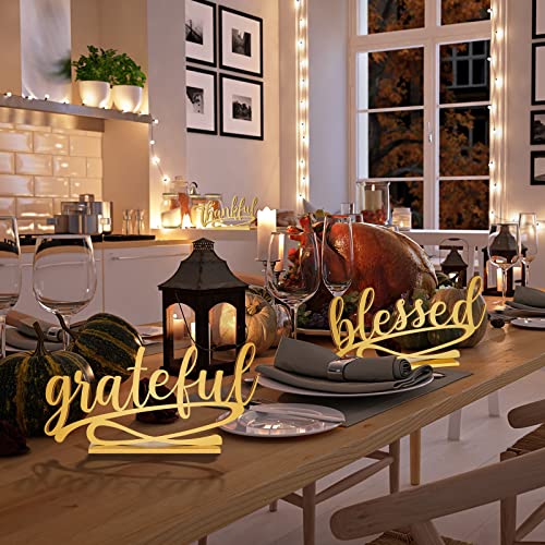 Thankful Grateful Blessed Thanksgiving Table Sign Set