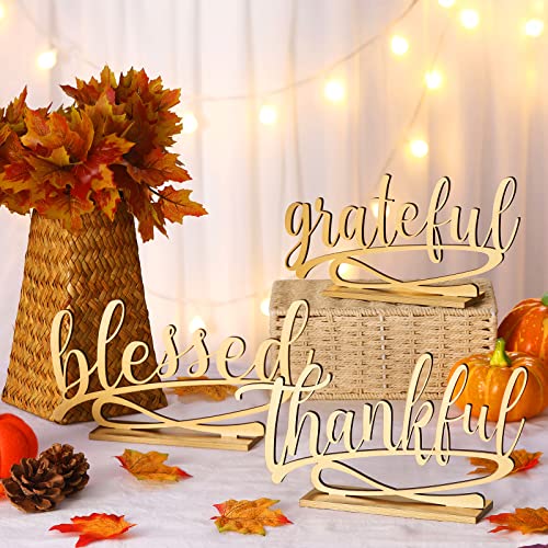 Thankful Grateful Blessed Thanksgiving Table Sign Set