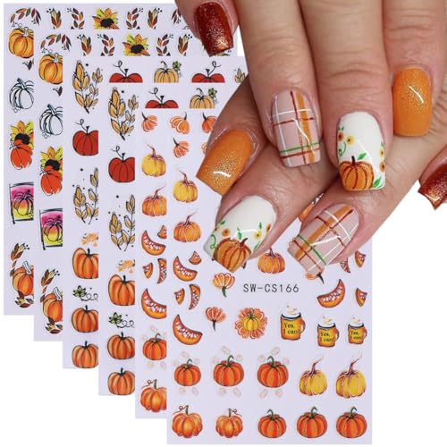 6 Sheets Autumn Pumpkin Nail Art Stickers