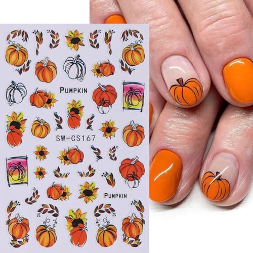 6 Sheets Autumn Pumpkin Nail Art Stickers