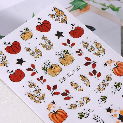6 Sheets Autumn Pumpkin Nail Art Stickers
