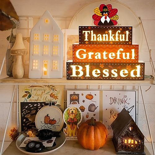 Lighted Thanksgiving Wooden Block Sign Decor
