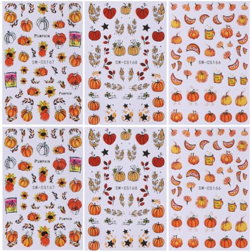 6 Sheets Autumn Pumpkin Nail Art Stickers