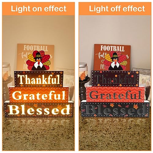 Lighted Thanksgiving Wooden Block Sign Decor
