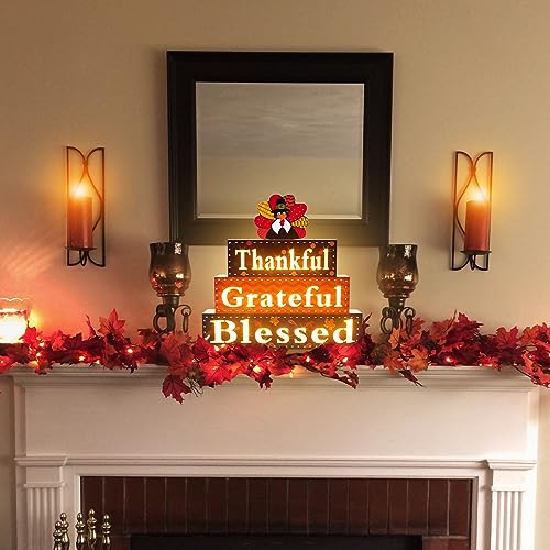 Lighted Thanksgiving Wooden Block Sign Decor