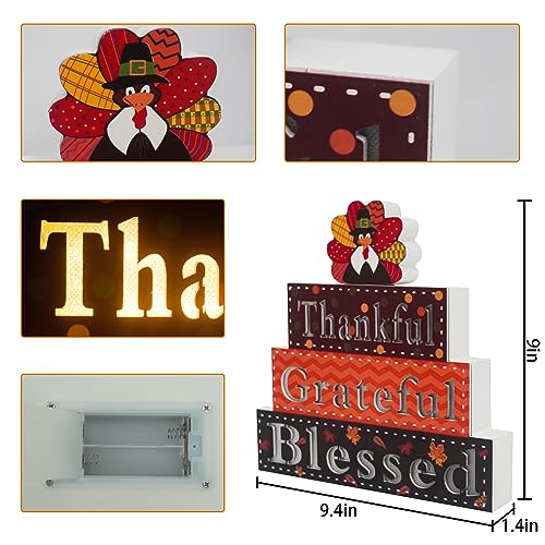 Lighted Thanksgiving Wooden Block Sign Decor