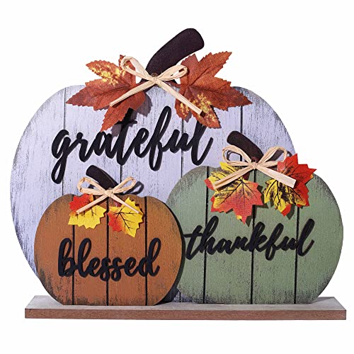 Blessed Grateful Thankful Wooden Pumpkin Table Decor