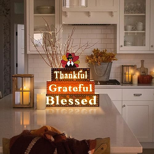 Lighted Thanksgiving Wooden Block Sign Decor