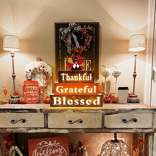 Lighted Thanksgiving Wooden Block Sign Decor