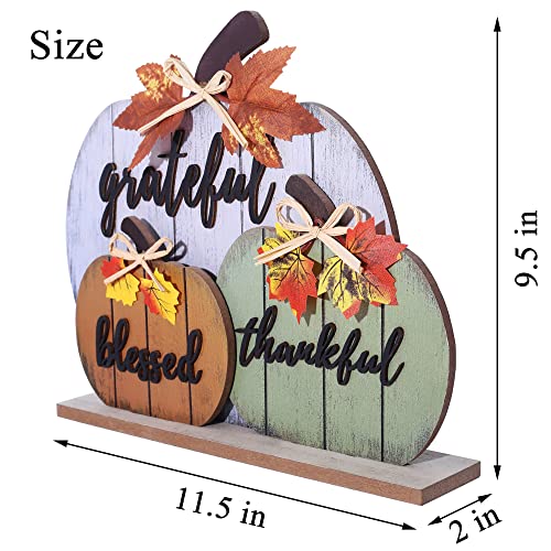 Blessed Grateful Thankful Wooden Pumpkin Table Decor