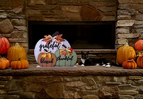Blessed Grateful Thankful Wooden Pumpkin Table Decor