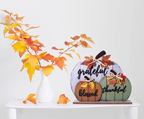 Blessed Grateful Thankful Wooden Pumpkin Table Decor